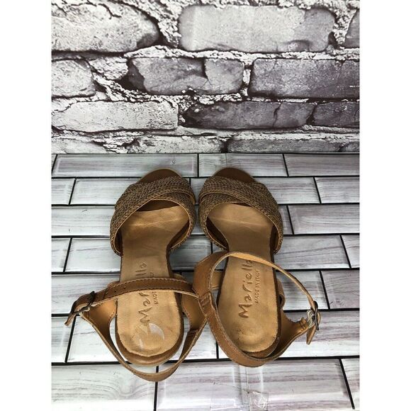 Mariella Brown Leather Woven Cross AnkleStrap Heel Sandals Women Sz 7.5M US/38EU - Picture 7 of 16